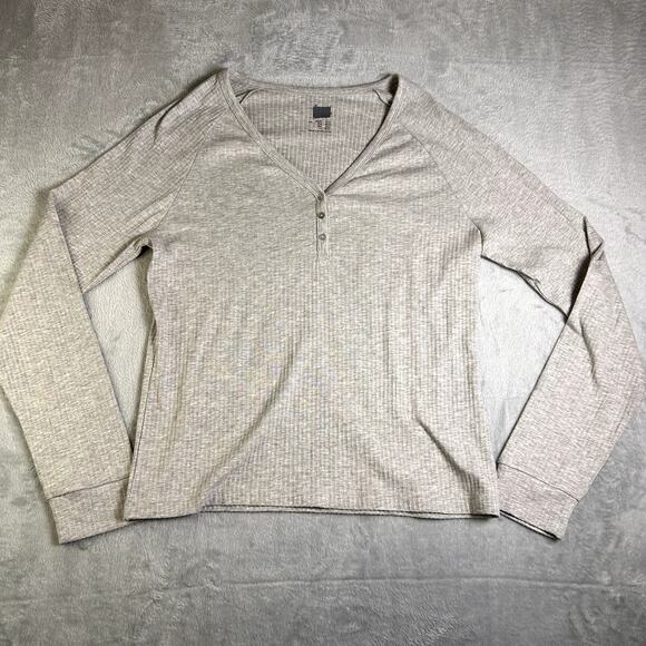 NWOT Y2K Love To Lounge Ribbed Knit Henley Women's L Gray Twilight Cozy Grunge - Picture 1 of 7